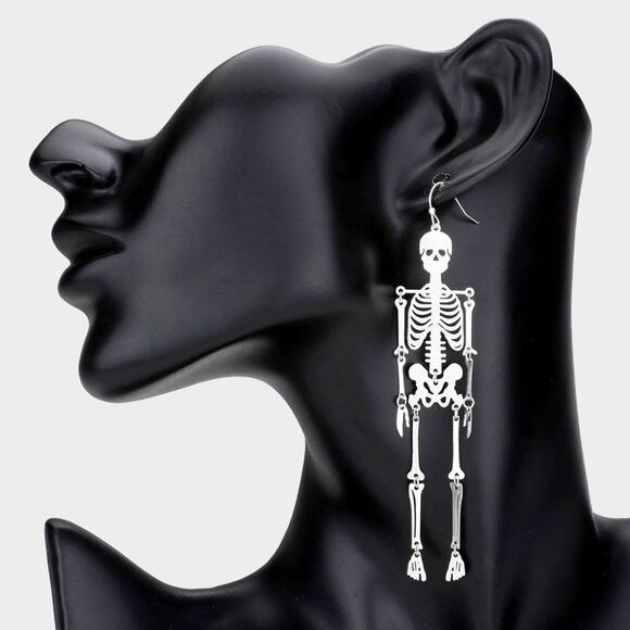 Silver Tone Jointed Skeleton Dangle Earrings NWT - Picture 1 of 2